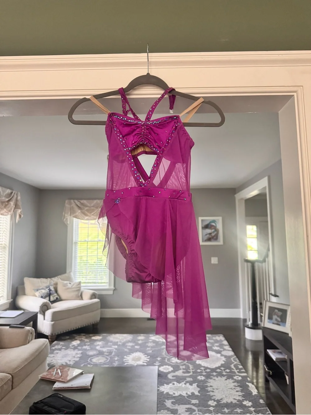 Stunning Lyrical Purple Girls' Dance Costume Halter Dress - XXS Adult